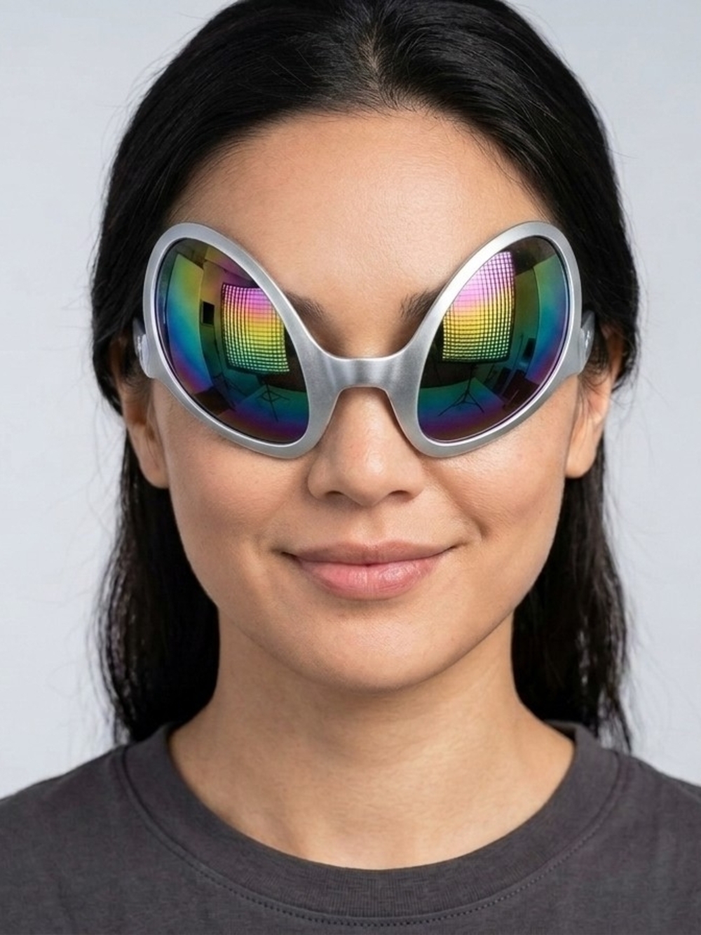 Close Encounter Alien Costume Glasses Sunglasses Silver UFO Mirrored Rainbow Bug